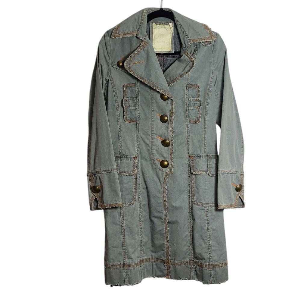 PAPARAZZI Vintage Mid Length 100% Cotton Distressed Jacket w/ Buttons Size Small